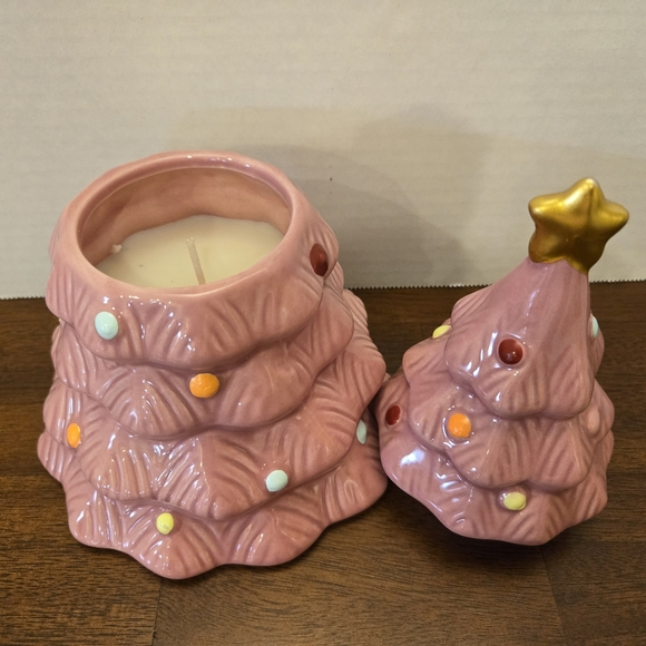 Aldi Pink Ceramic Christmas Tree Candle Frosted Berries 14oz Limited Edition NEW - Picture 5 of 6